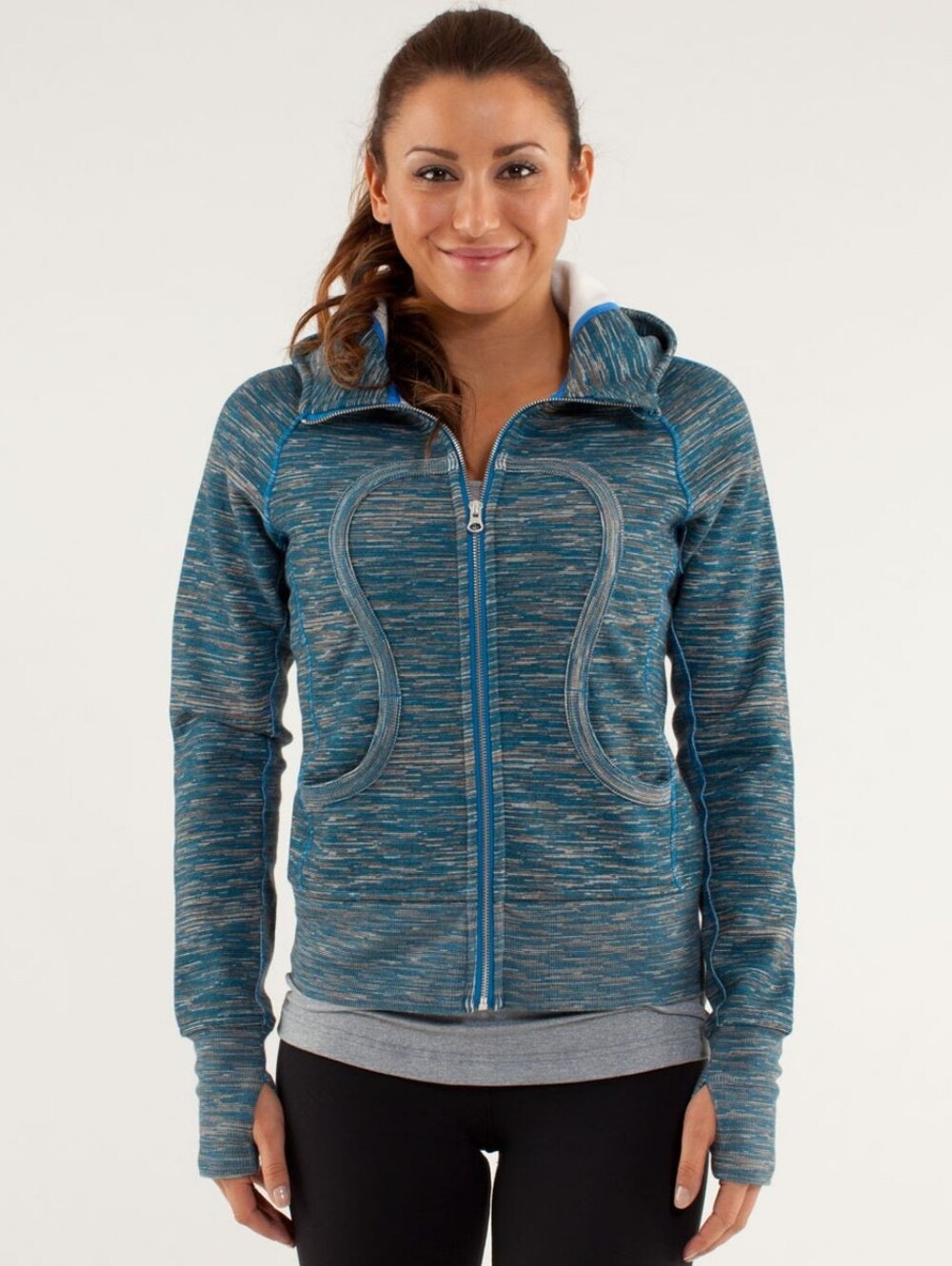 Lululemon Scuba Full Zip Hoodie Women's Medium Blue Stripe Lightweight Cotton